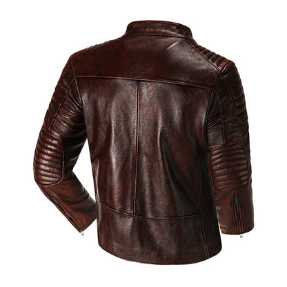 Copersian Men's Genuine Leather Jacket Natural Cowhide Hunting Jacket  Retro Motorcycle Jacket Spring Autumn Mens Clothes