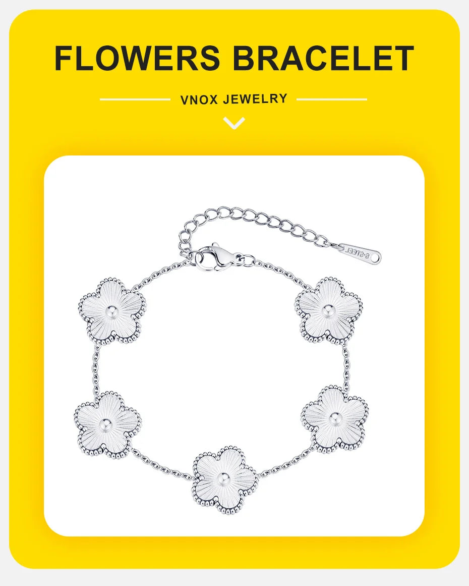 Vnox Stainless Steel Colorful Clover Cute Hand Bracelet For Woman Fashion Five Leaf Flower Lucky Jewelry Accessories Gift To Her