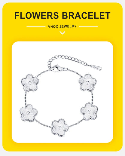 Vnox Stainless Steel Colorful Clover Cute Hand Bracelet For Woman Fashion Five Leaf Flower Lucky Jewelry Accessories Gift To Her