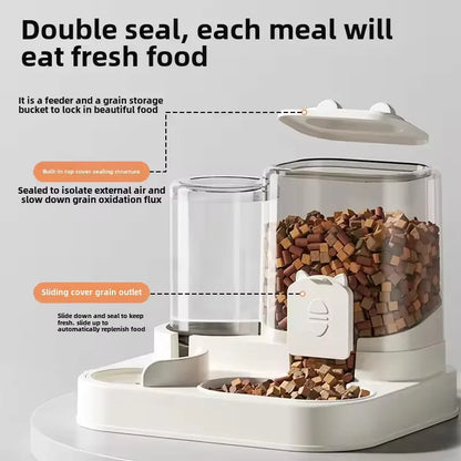 Automatic Dog Cat Feeder and Water Dispenser Gravity Food Feeder and Waterer Set with Pet Food Bowl Universal Pet Products