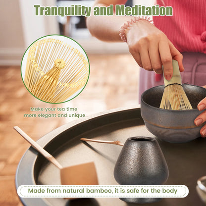 5PCS Japanese Matcha Tea Set Includes Matcha Bowl w Spout Matcha Whisk Holder Matcha Whisk Tea Scoop Tea-making Tools Accessorie