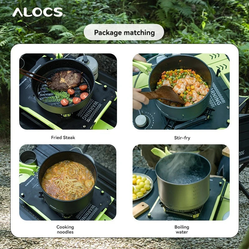 ALOCS Camping Cookware Set Outdoor Stove Kettle Frying Pan Picnic Equipment Complete Set of Portable Kitchen Gear for Hiking