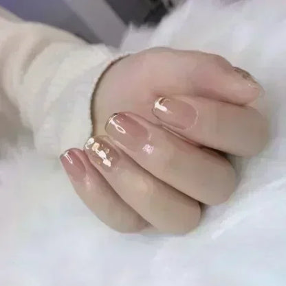 24Pcs Short Almond Press on nails French Tips Press on nails False Nails Simple Rose Full Cover Wearable Fake Nail Tips Art