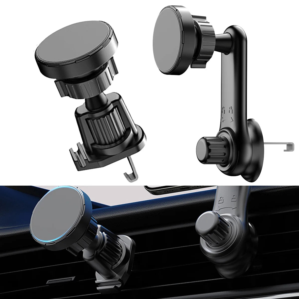 Magnetic Car Phone Holder with Hook Air Outlet Mobile Phone Holder Stand 360° Rotate Magnet Mount Bracket In Car For iPhone Xiao