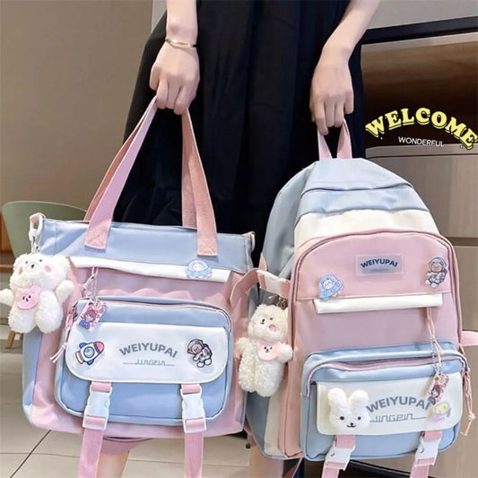 Portable Ins Students School Bags Large Capacity Bear High School Backpacks Multi Pockets Cartoon Teenage Shoulder Bags Girl