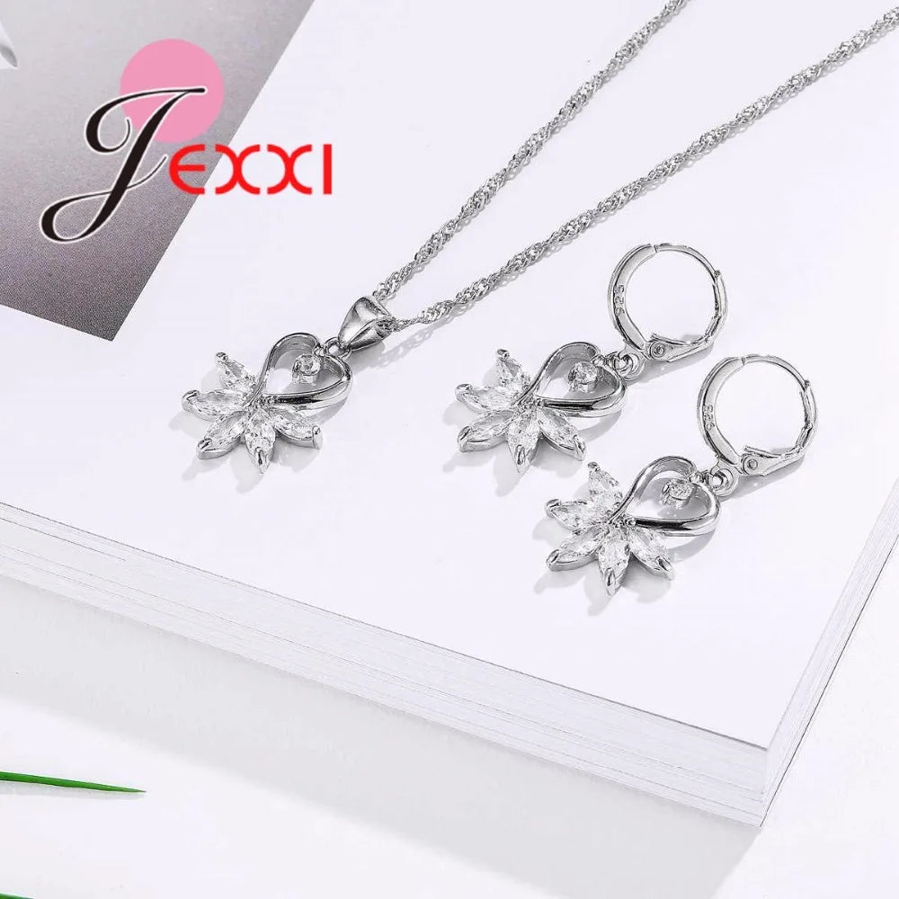 Wedding Accessories Jewelry Sets for Women Bridesmaid jewelry set 925 Sterling Silver Color Color Crystal Fashion Jewelry Set
