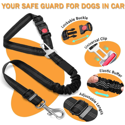 2 in1 Dog Car Harness Leash Adjustable Pet Seat Belt with Anti-Shock Bungee Buffer for Kitten Dogs Collar Pet Accessorie