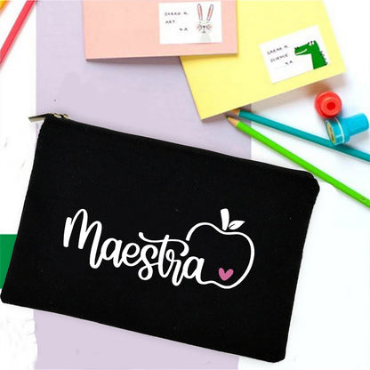 School Stationery Supplies Storage Bags  Rainbow Teacher Spanish Printed Teacher Pencil Cases Travel Wash Pouch Gifts Makeup Bag