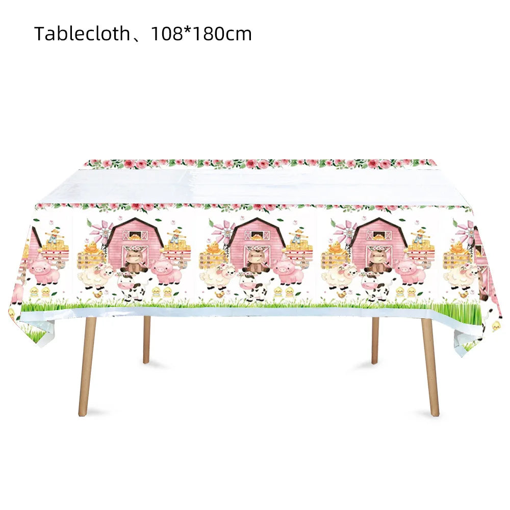 1-5 Pcs Farm Animal Birthday Tablecloth Farm Plastic Table Cover Farm Barnyard Birthday Party Supplies for Baby Shower Boys Girl