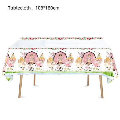 1-5 Pcs Farm Animal Birthday Tablecloth Farm Plastic Table Cover Farm Barnyard Birthday Party Supplies for Baby Shower Boys Girl