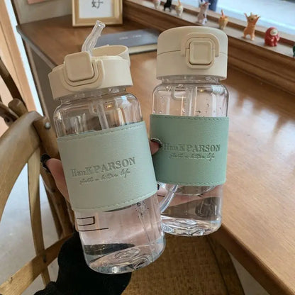 500ml Creative Water Bottle with Straw Portable Plastic Pop-Up Cover Water Cup for School Kids Leak-Proof Cute Drinking Bottle