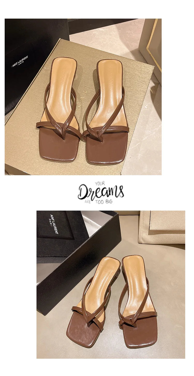 Flip-flops, Women Wear 2024 New Summer Half - Toe Sandals, Fashion Casual Mid-heel Chunky Sandals, Women's Shoes