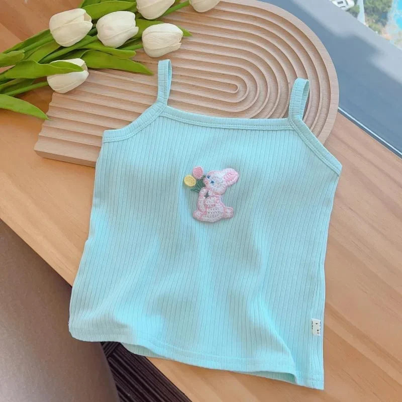 Baby Girls T-shirts for Kids Summer Sleeveless Knitted Tops Vest Outfits Girls Cute Halter Tops Tees Children Clothing 1-12 Year