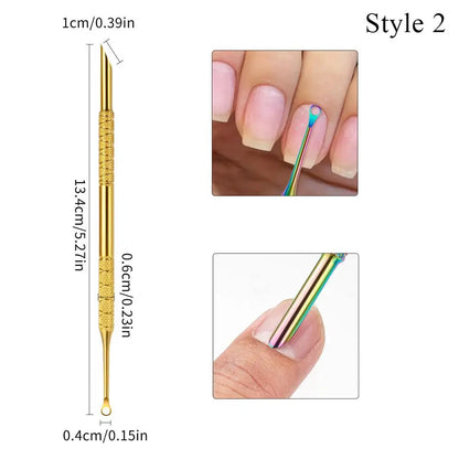Pedicure Tool Double-Headed Nail Cuticle Pusher Polish Scraper Hook Type Dead Skin Remover Nail Care Stainless Steel
