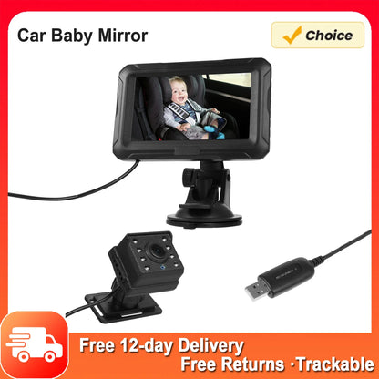 Baby Car Mirror 1080P Baby Monitor with Night Vision 150° Wide View Angle for Infants Kids with Camera USB Plug 4.3" Baby Camera