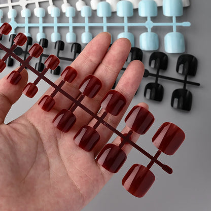 144pcs Short Square False Toe Nails Lake Blue/White/Red/Nude Press on Toenails Glossy Full Cover Toe Nails 100/120pcs Artificial