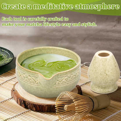 5Pcs Matcha Set Elegant Matcha Tea Set Includes Matcha Bowl Matcha Whisk Holder Bamboo Matcha Whisk and Scoop for Tea Lovers