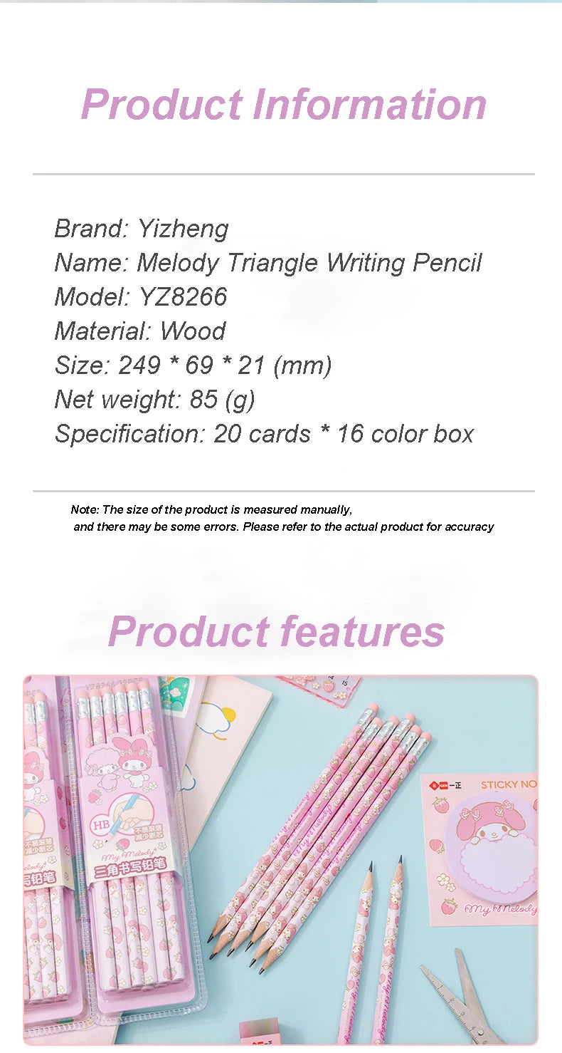 12pcs/set Sanrio Series Melody Triangle Writing Pencil Set Cute Student Pencil Creative Writing Pencil School Student Stationery