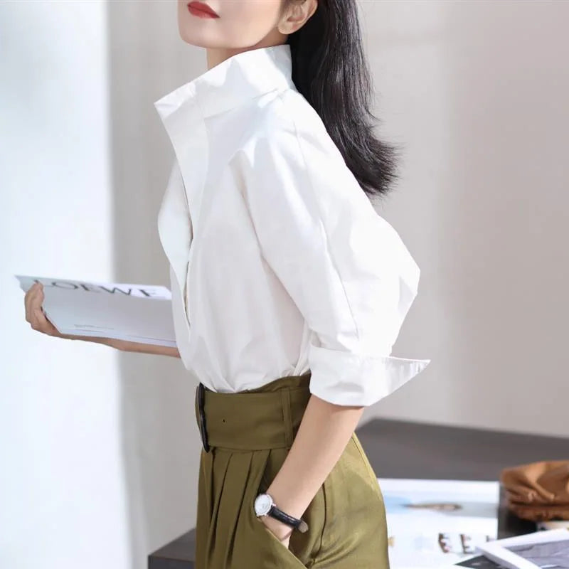 Fashion Have Style Temperament Solid Color Blouse Women New 3/4 Sleeve Classic Korean Bat Style Lady All-match Pullover Shirt