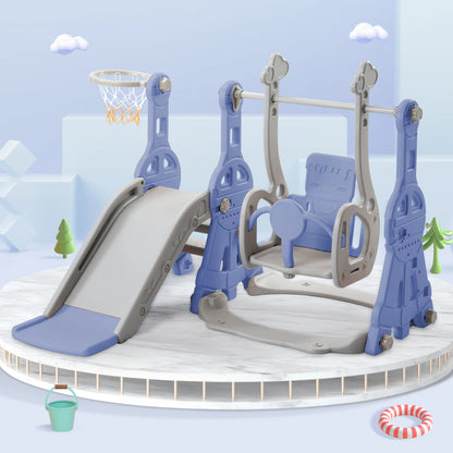 Comanlai Slide for children, 4 in 1 children's slide swing with basketball stand, climbing ladder, swing slide