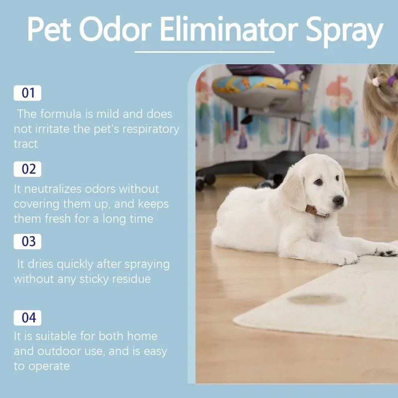 Long Lasting Pet Odor Eliminator Spray Destroys Urine Odors for Cats Dogs Scent Retention Formula Freshens Litter Boxes Beds