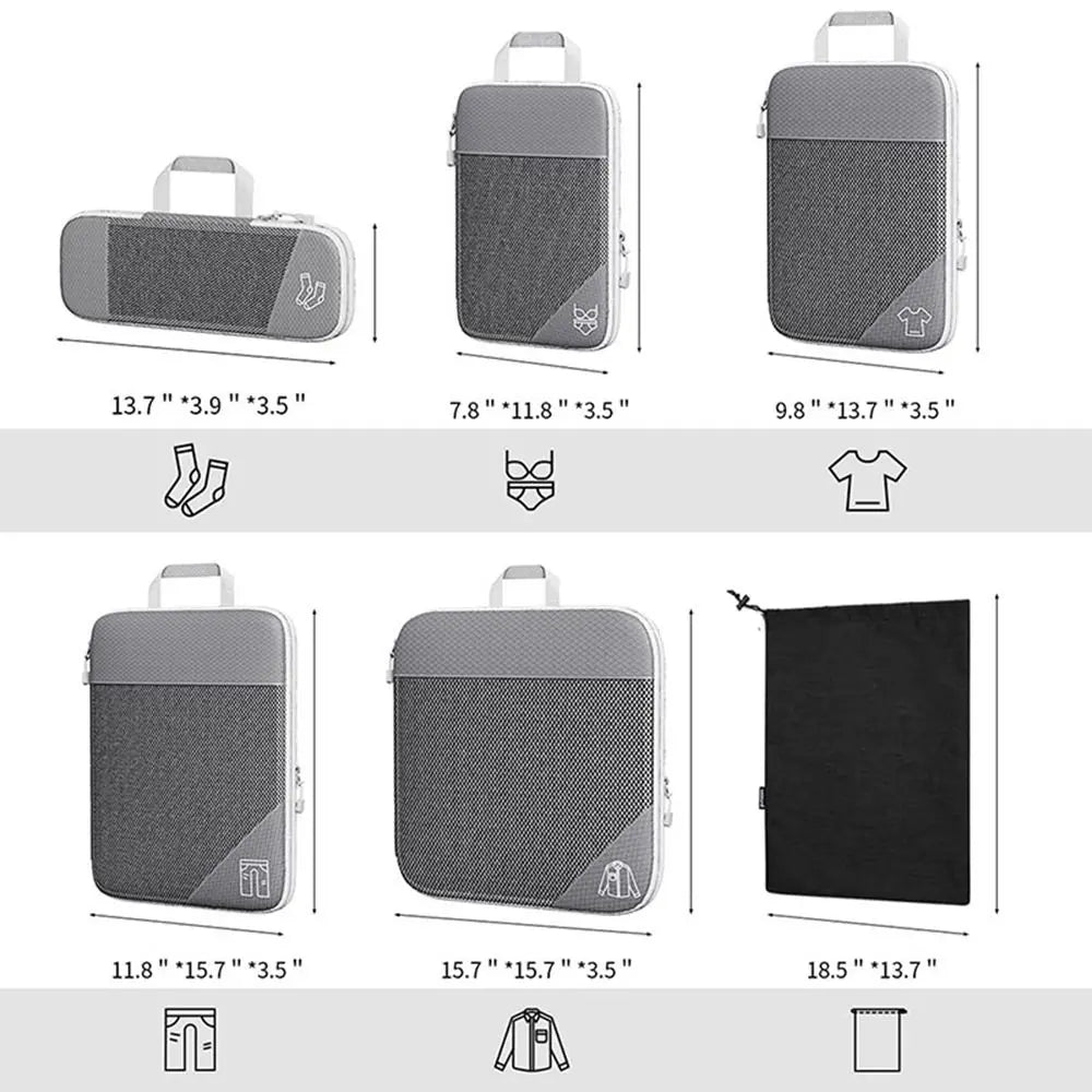 Portable Compression Packing Cubes Compressible Large Capacity Luggage Storage Bags Set Expandable Mesh