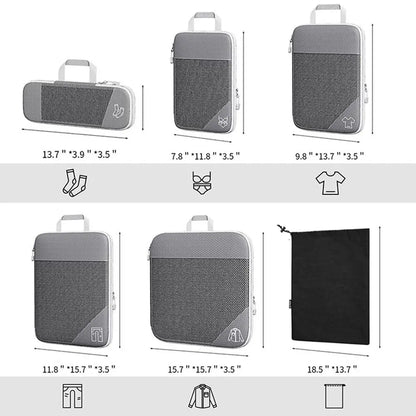 Portable Compression Packing Cubes Compressible Large Capacity Luggage Storage Bags Set Expandable Mesh