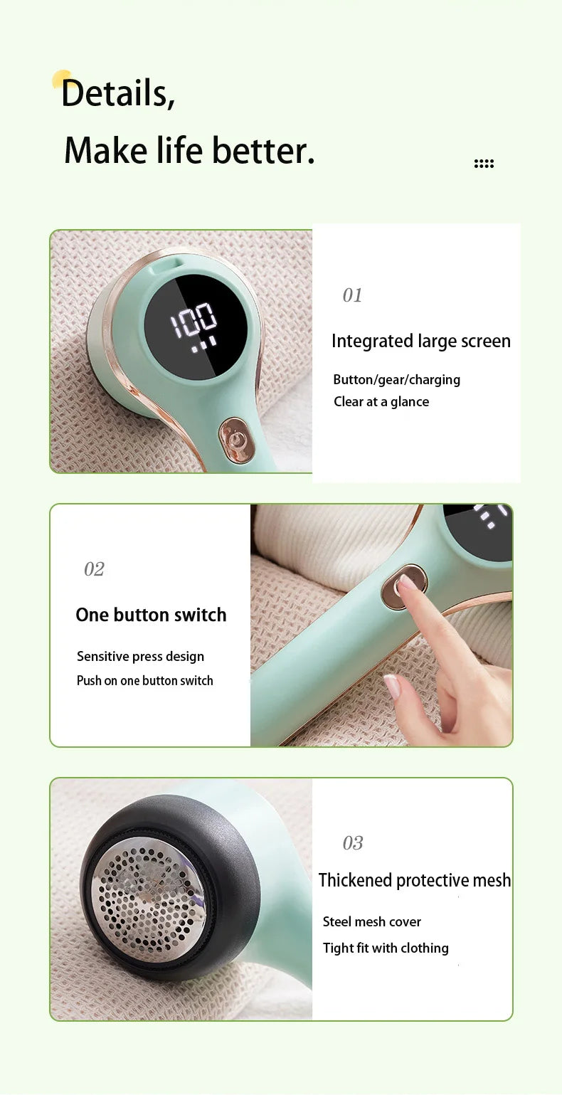 Lint Remover For Clothing Hair Ball Trimmer Fuzz Pellets Clothes Sweater Fabric Shaver with LED Digital Electric Fluff Lint Remo