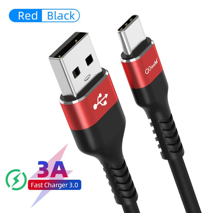 QGeeM 3A USB C Cable USB Type C Cable for Xiaomi OPPO Realme Poco Oneplus Redmi Phone Charger Fast Charge Charger Type C Cable