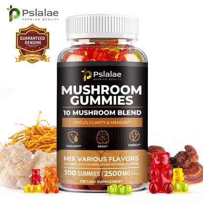 Mushroom Gummies - 10 Mushroom Blend, Nootropic Brain Booster for Focus, Memory, Clarity and Energy