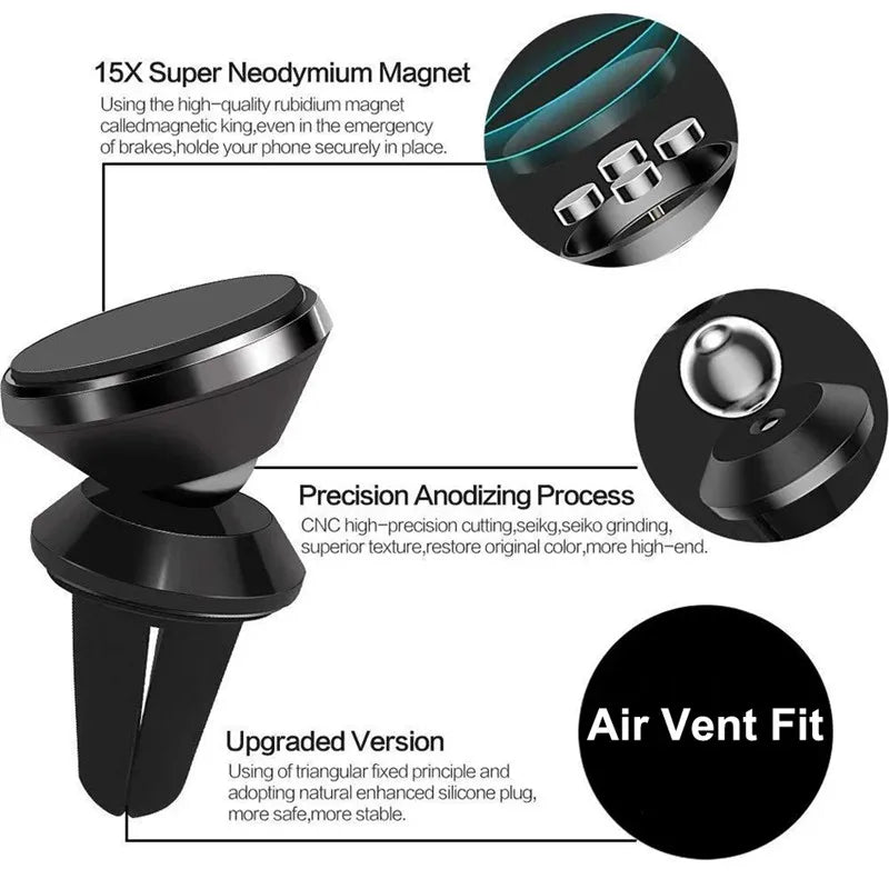 360 Degree Adjustable Magnetic Phone Holder Car Mount With Car Air Vent Clip Cellphone Mount Phone Bracket Smart Phone Universal