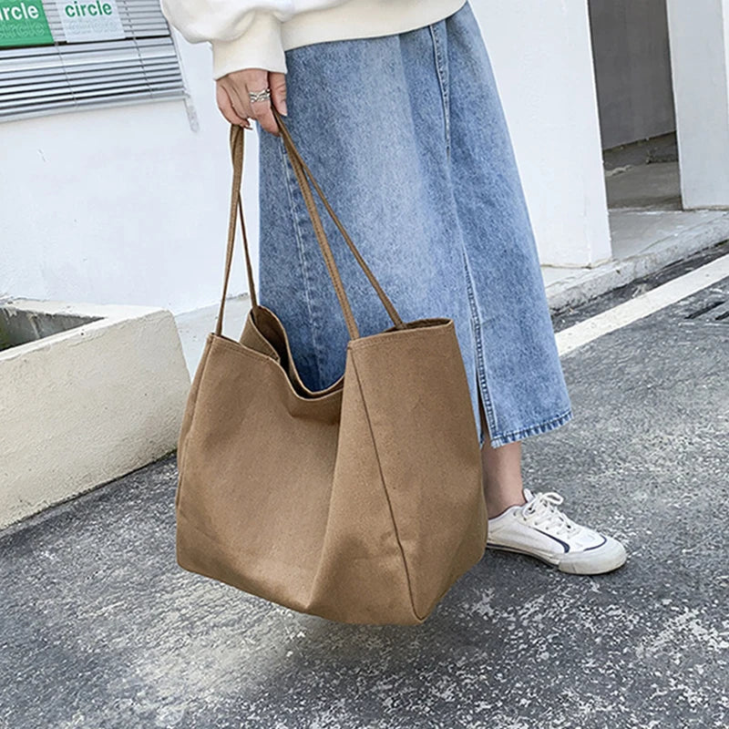 Casual Large Capacity Canvas Shopper Totes High Quality Eco Reusable Grocery Handbag For Women Travel Shoulder Bags Daily Pouch