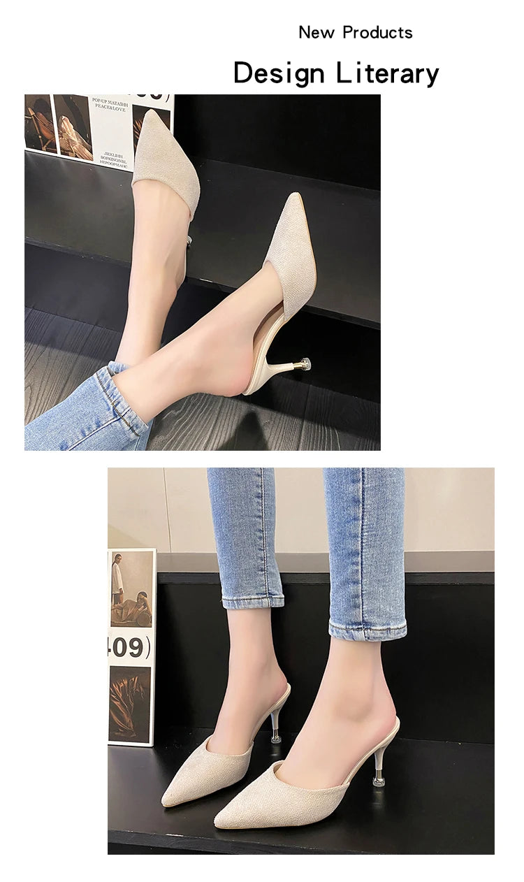 New Women's Slippers High Heel Closed Pointed Toe Shoes Sexy Ladies Heeled Sandals for Women