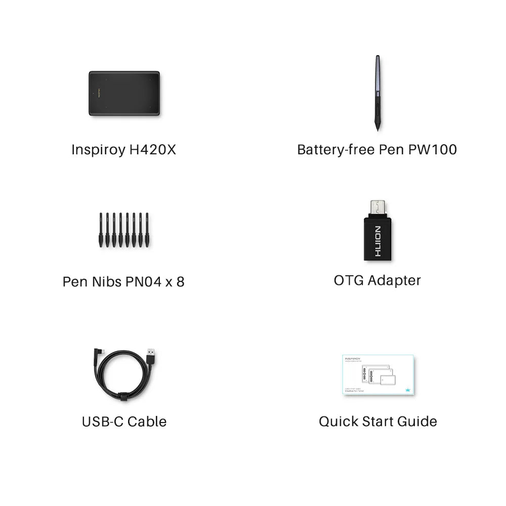 Graphics Tablet HUION H420X Digital Drawing Tablet Graphic Tablet for Painting with Battery-Free Pen PW100 8192 L