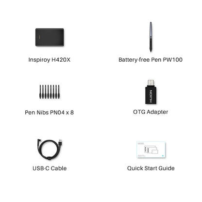 Graphics Tablet HUION H420X Digital Drawing Tablet Graphic Tablet for Painting with Battery-Free Pen PW100 8192 L