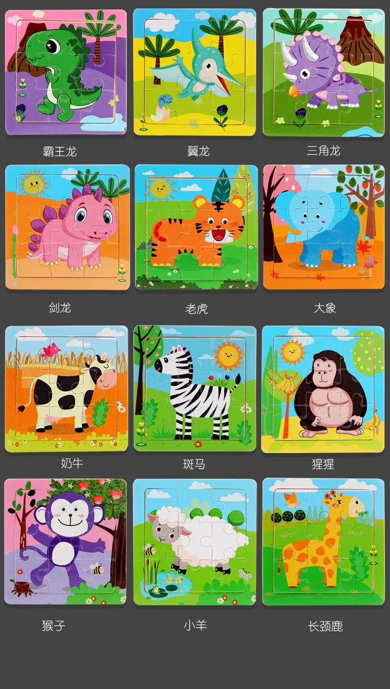 Plane Puzzles Cartoon Animals Wooden Montessori Game Kids Cognitive Jigsaw Puzzle Baby-Toy Educational Toys for Children Toddler