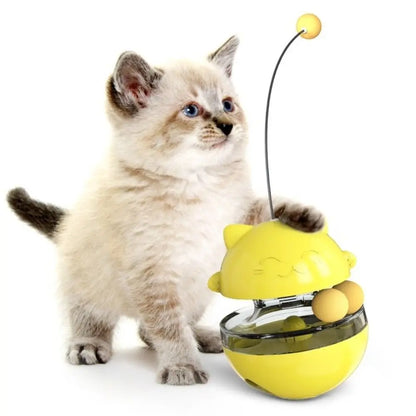 Interactive Cat Turntable Toys Treat Dispenser Self Play Cat Teasing Stick Fun Training Tilting Tease Leaking Food Ball