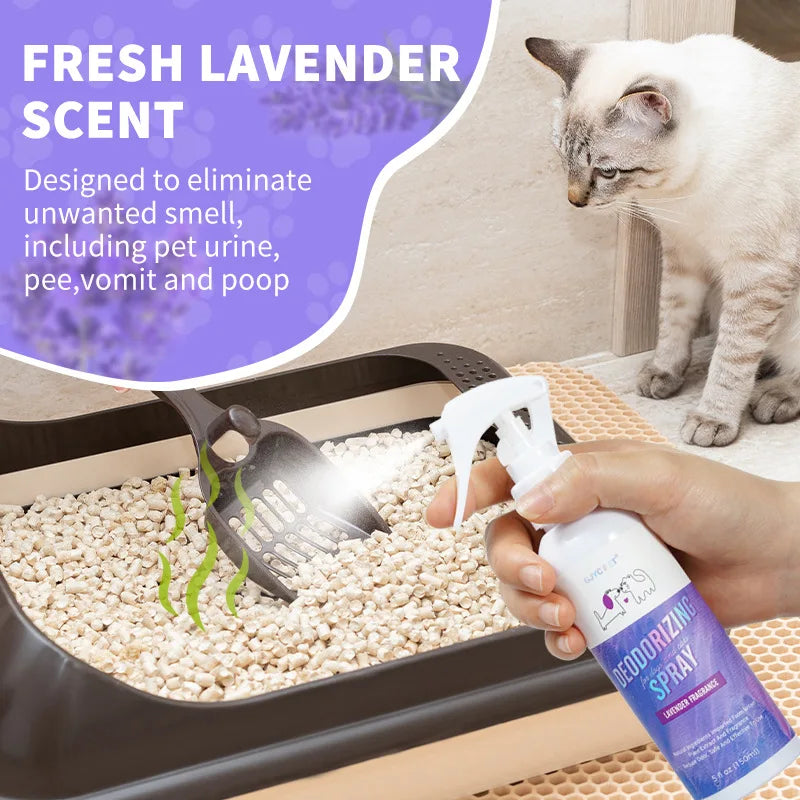 150ml Cat & Dog Odor Eliminator Spray – Lavender Plant Extract for Cat Litter & Pet Bedding – Effectively Neutralizes Urine Odor