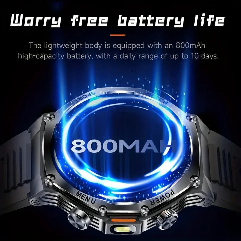 2025 Outdoor Sports Fitness Tracker Smart Watch 1.85 Inch HD Alomed 800mAh Lithium Battery Bluetooth LED Flashlight Smart Watch