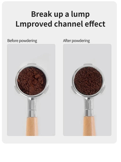 Espresso Coffee Stirring Tool, Coffee Powder Stirrer, Needle Distributor, Wood Handle, Barista Hand Distribution Tool