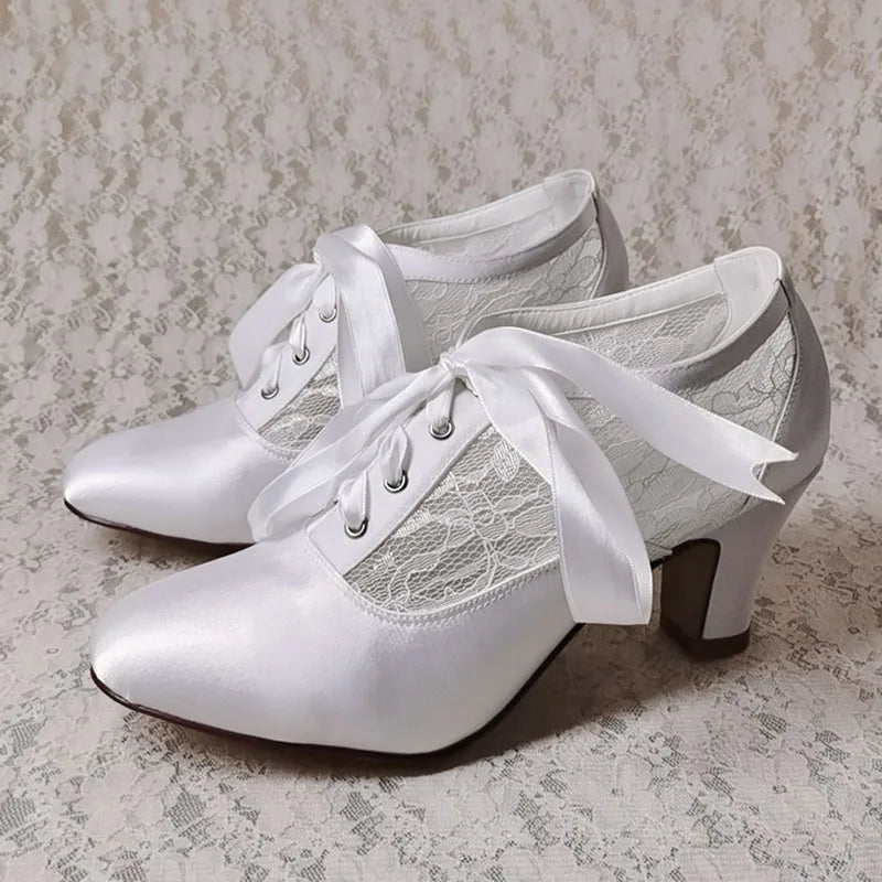Customized Block Heels for Ladies Wedding Shoes Womens Ivory White Bridal Boot 7.5CM
