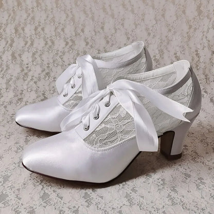 Customized Block Heels for Ladies Wedding Shoes Womens Ivory White Bridal Boot 7.5CM