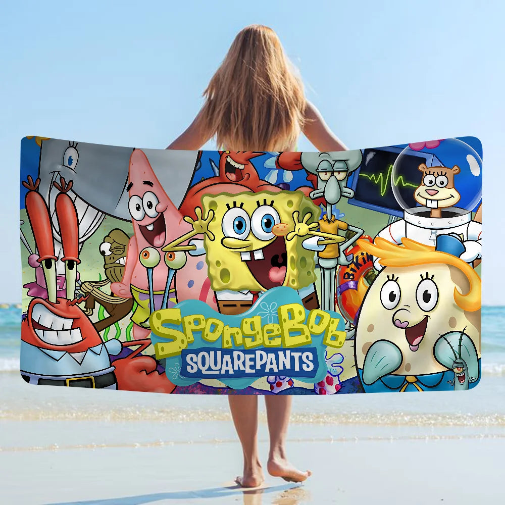 S-SpongeBobs Cartoon Beach Towels Shower Towel Sauna Travel Spa Microfiber Quick Dry Gym Accessories Cute Room Decor