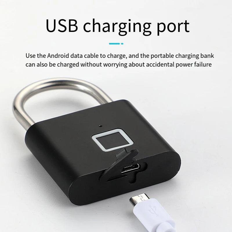 Fingerprint Padlock Locker Lock Smart Pad Lock Waterproof Small Portable Padlock with USB Charging for Locker   Luggage Suitcas