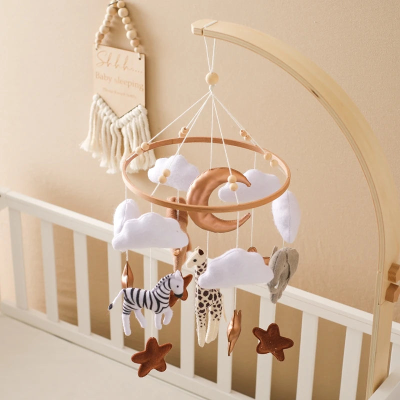 Baby Mobile Crib Bed Bell Musical Rattles Toys Soft Felt Cartoon Animal for Infants Nursery Mobiles Forest Animals Crib Toys