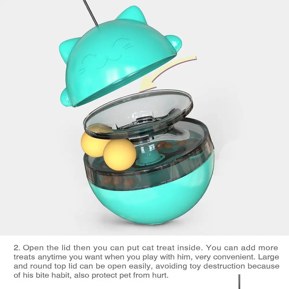 Interactive Cat Turntable Toys Treat Dispenser Self Play Cat Teasing Stick Fun Training Tilting Tease Leaking Food Ball