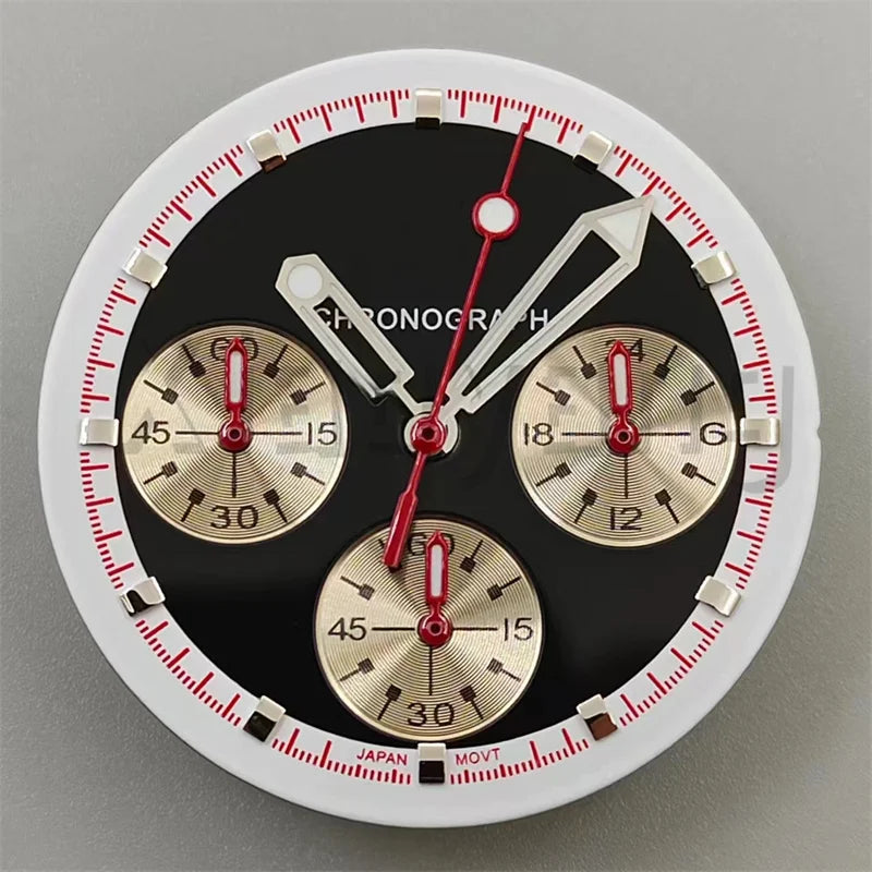 30mm/31.5mm Vk63 Chronograph Watch Dial With Hand Set Green Luminous Black White Red For VK63 Movement Watch Accessories Parts