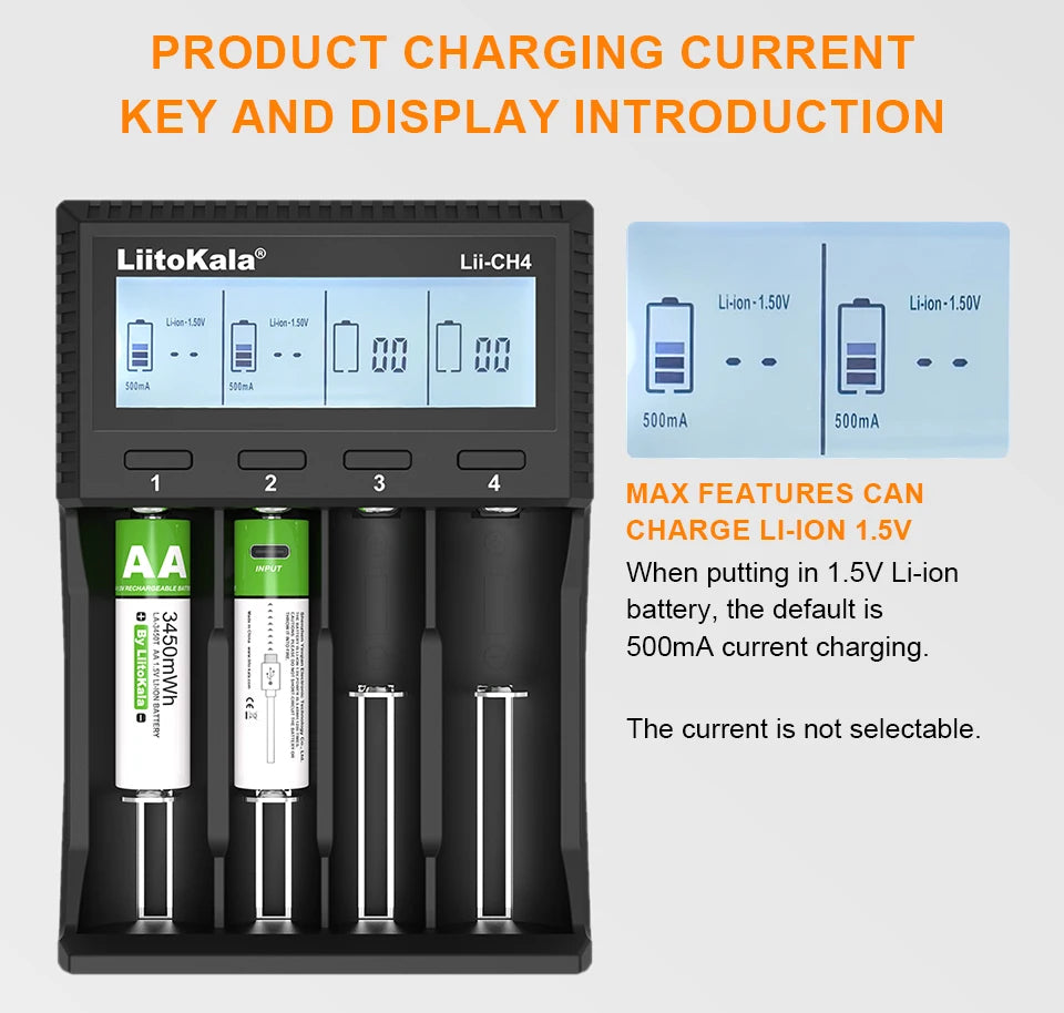 LiitoKala Lii-M4 Lii-CH4 18650 Charger LCD Display Universal Smart Charger Test Capacity 26650 18650 21700 AA AAA Battery 4slot