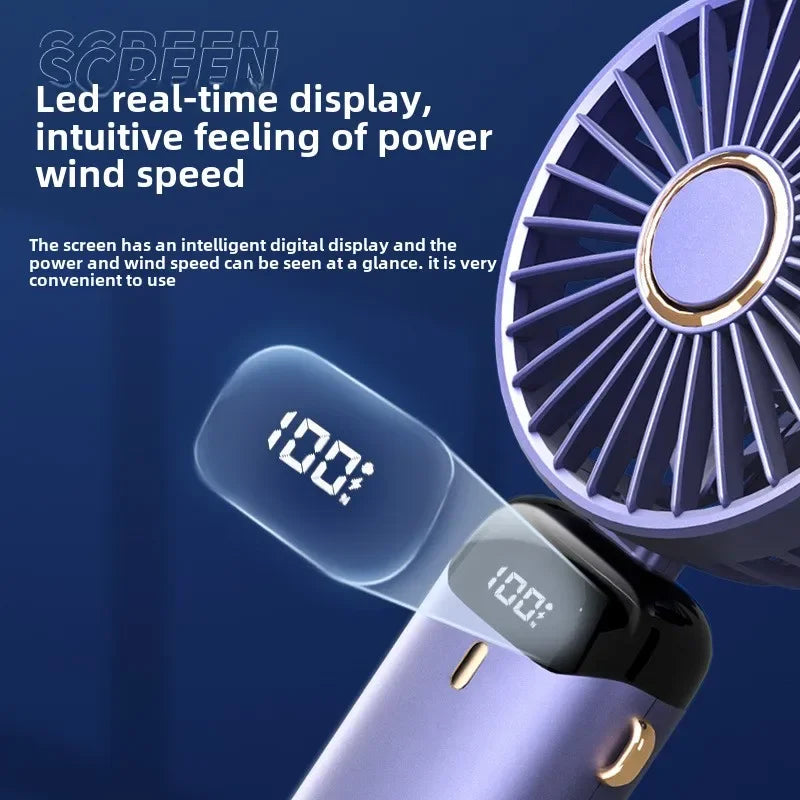 Handheld Fan with Digital Display, Foldable Fan Neck Hanging Fan, USB Charging Mini Fan Suitable for Outdoor Use in Offices