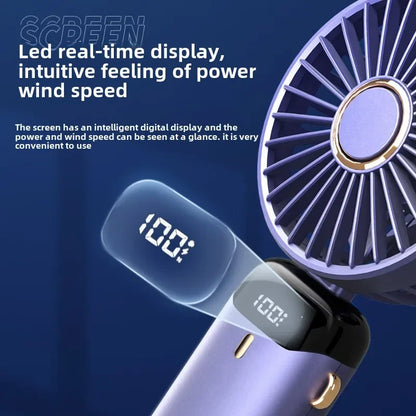 Handheld Fan with Digital Display, Foldable Fan Neck Hanging Fan, USB Charging Mini Fan Suitable for Outdoor Use in Offices